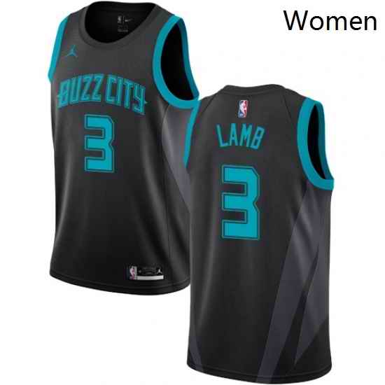 Womens Nike Jordan Charlotte Hornets 3 Jeremy Lamb Swingman Black NBA Jersey 2018 19 City Edition
